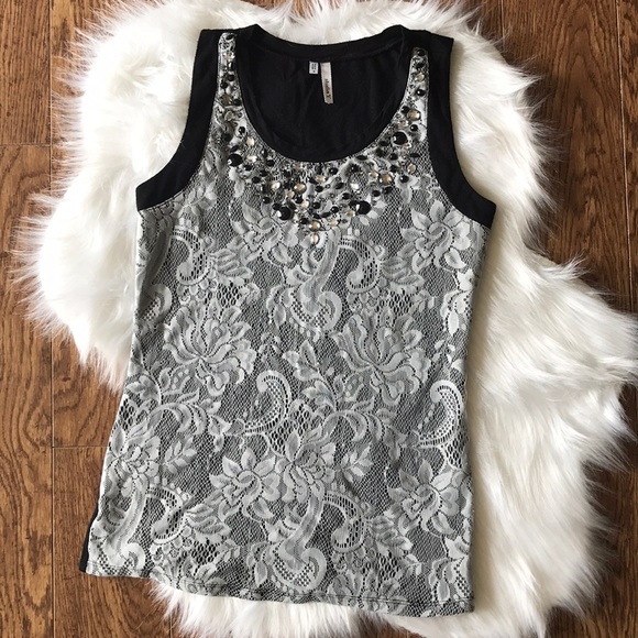 Studio Y Tops - Women’s lace tank with embellishments Studio Y Tops - Women’s lace tank with embellishments